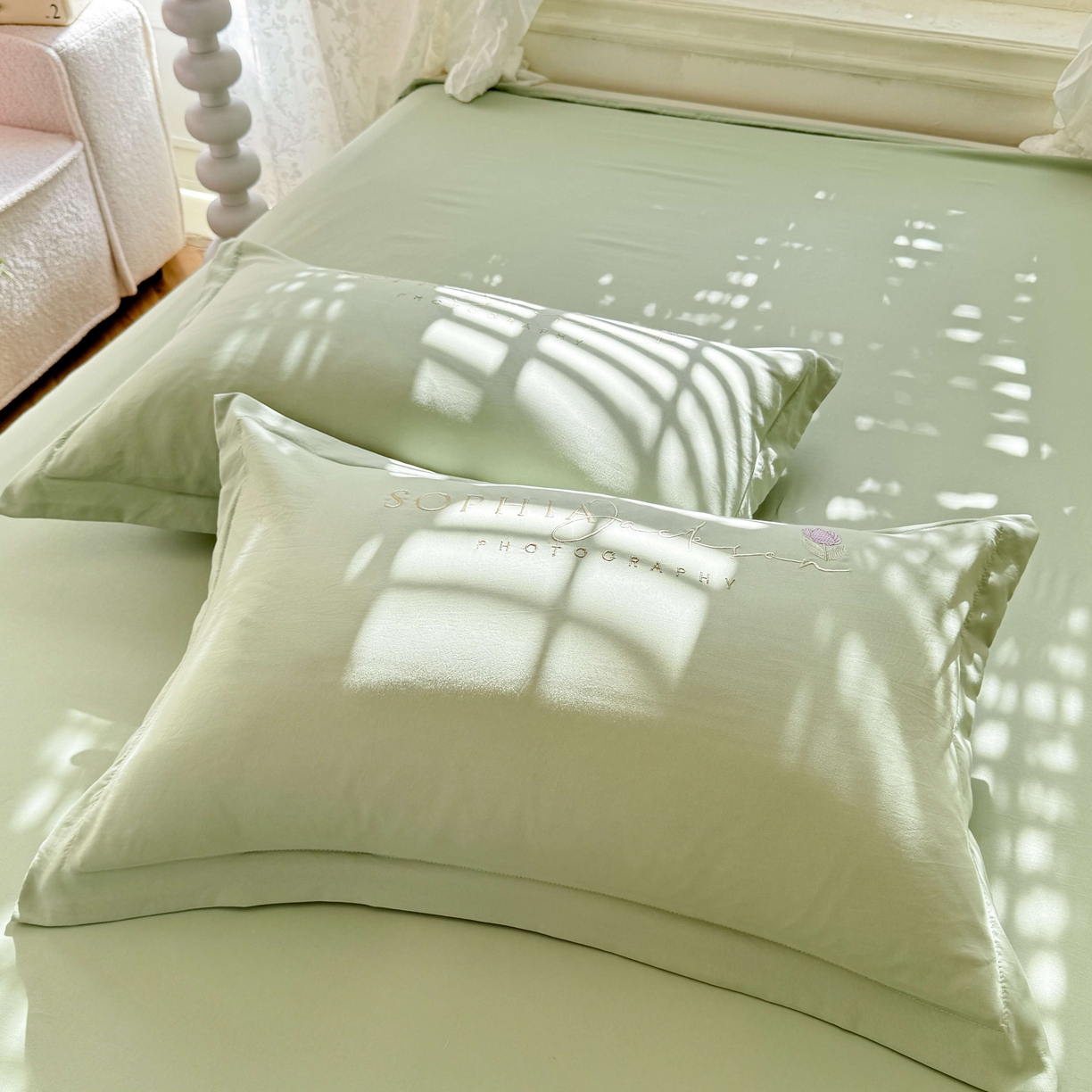 91家纺网 家纺一手货源 找家纺 大麦乐田 2025新款小清新糯小棉立体花绣花吊边四件套 清新恋人-绿