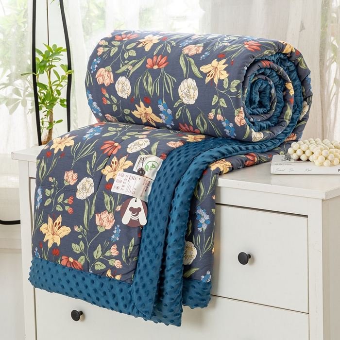 锦鹭被业 2025新款AB版舒适全棉纯棉豆豆绒被被子被芯 百花园