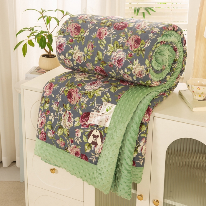 锦鹭被业 2025新款AB版舒适全棉纯棉豆豆绒被被子被芯 花之语