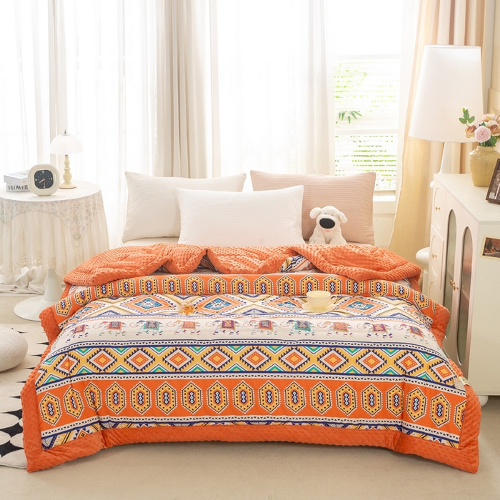 91家纺网 家纺一手货源 找家纺 锦鹭被业 2025新款AB版舒适全棉纯棉豆豆绒被被子被芯 吉祥如意