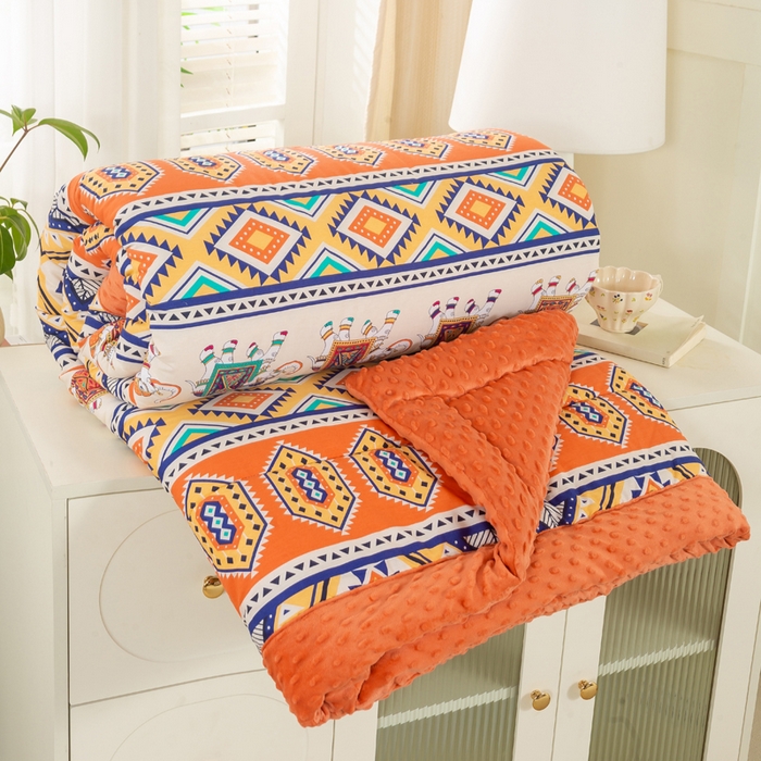 91家纺网 家纺一手货源 找家纺 锦鹭被业 2025新款AB版舒适全棉纯棉豆豆绒被被子被芯 吉祥如意