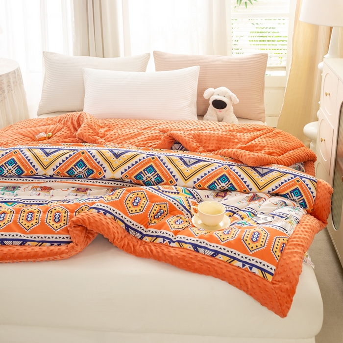 91家纺网 家纺一手货源 找家纺 锦鹭被业 2025新款AB版舒适全棉纯棉豆豆绒被被子被芯 吉祥如意