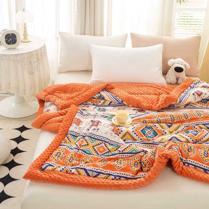 91家纺网 家纺一手货源 找家纺 锦鹭被业 2025新款AB版舒适全棉纯棉豆豆绒被被子被芯 吉祥如意