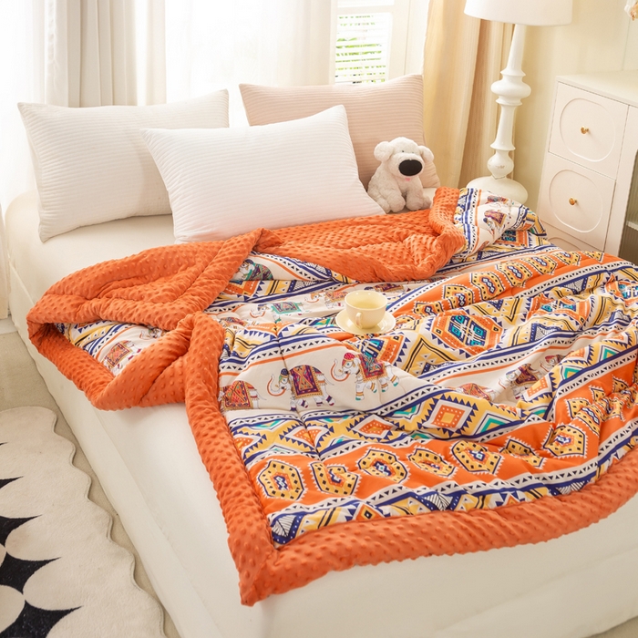 91家纺网 家纺一手货源 找家纺 锦鹭被业 2025新款AB版舒适全棉纯棉豆豆绒被被子被芯 吉祥如意