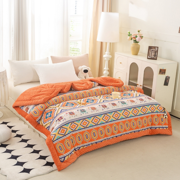 91家纺网 家纺一手货源 找家纺 锦鹭被业 2025新款AB版舒适全棉纯棉豆豆绒被被子被芯 吉祥如意