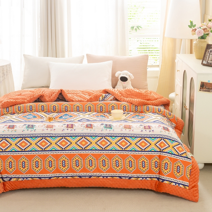 91家纺网 家纺一手货源 找家纺 锦鹭被业 2025新款AB版舒适全棉纯棉豆豆绒被被子被芯 吉祥如意