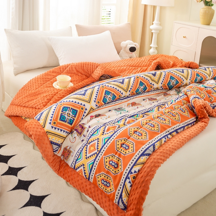 91家纺网 家纺一手货源 找家纺 锦鹭被业 2025新款AB版舒适全棉纯棉豆豆绒被被子被芯 吉祥如意