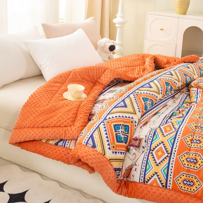 91家纺网 家纺一手货源 找家纺 锦鹭被业 2025新款AB版舒适全棉纯棉豆豆绒被被子被芯 吉祥如意