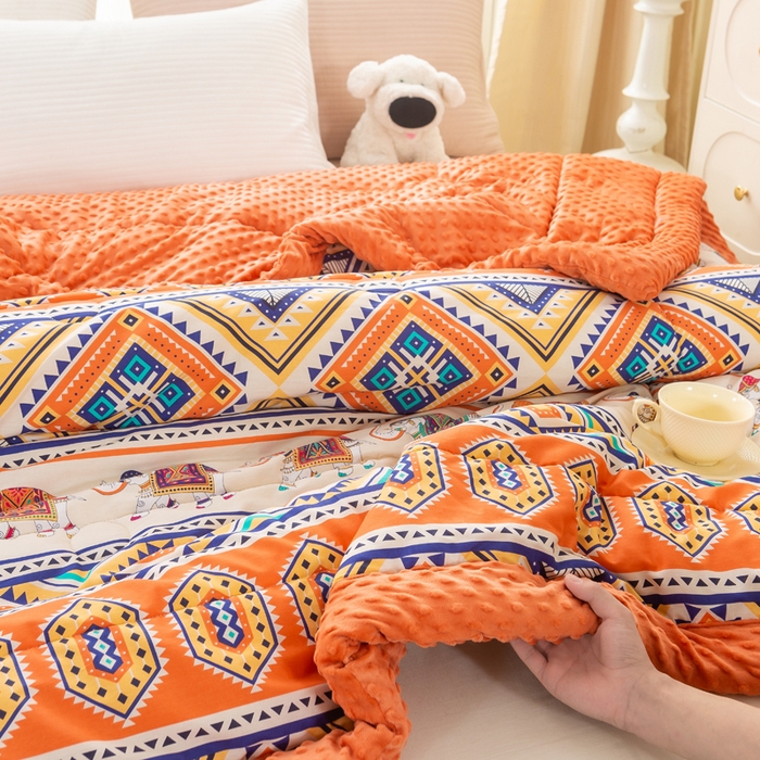 91家纺网 家纺一手货源 找家纺 锦鹭被业 2025新款AB版舒适全棉纯棉豆豆绒被被子被芯 吉祥如意