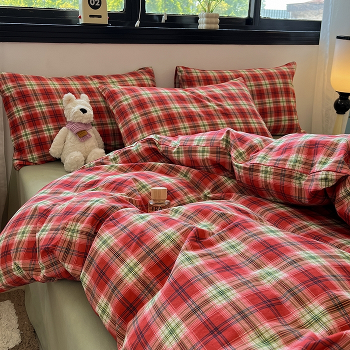 91家纺网 家纺一手货源 找家纺 吉象家纺 2025新款全棉纯棉加厚磨毛印花四件套 艾伦红格