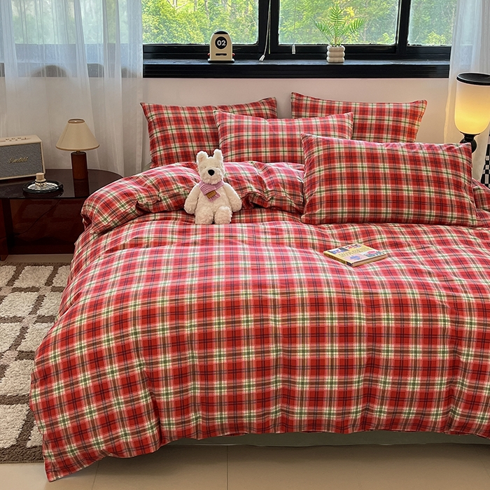 91家纺网 家纺一手货源 找家纺 吉象家纺 2025新款全棉纯棉加厚磨毛印花四件套 艾伦红格