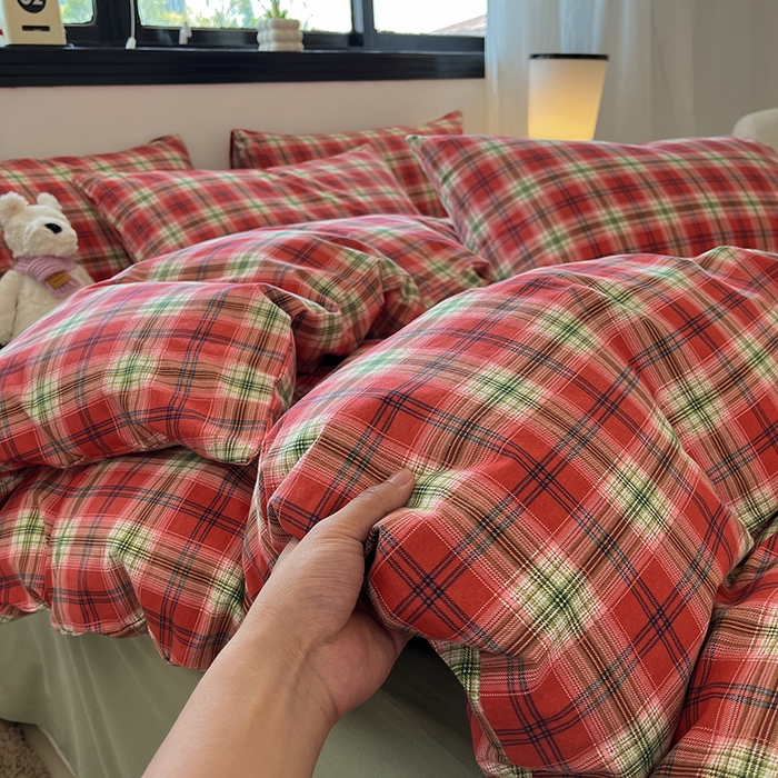 91家纺网 家纺一手货源 找家纺 吉象家纺 2025新款全棉纯棉加厚磨毛印花四件套 艾伦红格