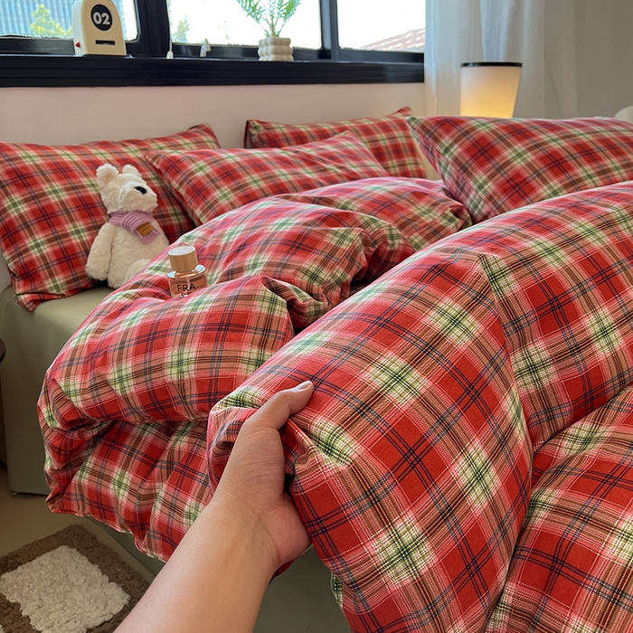 91家纺网 家纺一手货源 找家纺 吉象家纺 2025新款全棉纯棉加厚磨毛印花四件套 艾伦红格