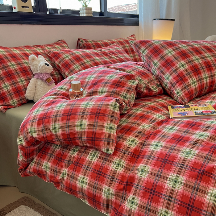 91家纺网 家纺一手货源 找家纺 吉象家纺 2025新款全棉纯棉加厚磨毛印花四件套 艾伦红格