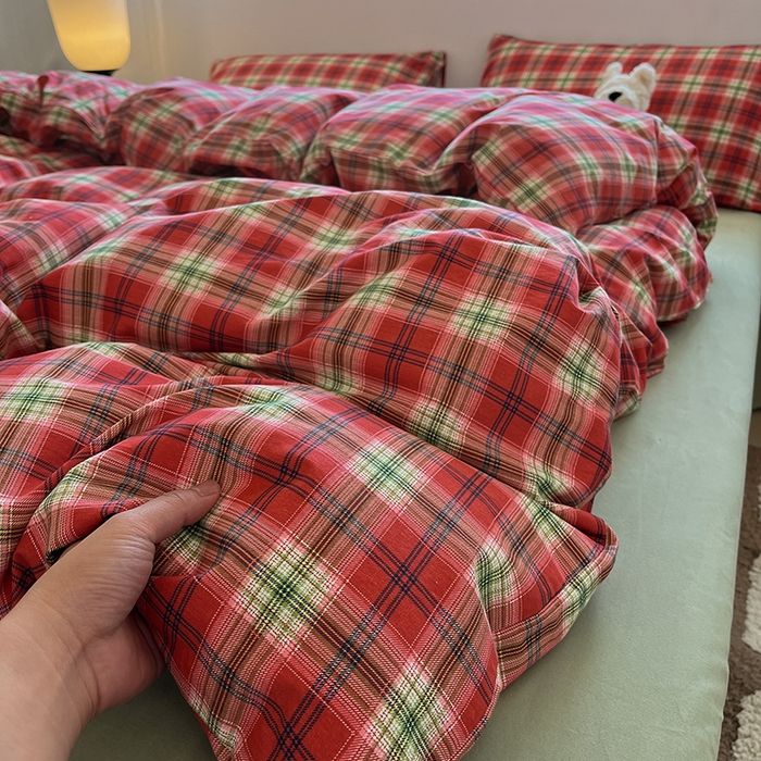 91家纺网 家纺一手货源 找家纺 吉象家纺 2025新款全棉纯棉加厚磨毛印花四件套 艾伦红格