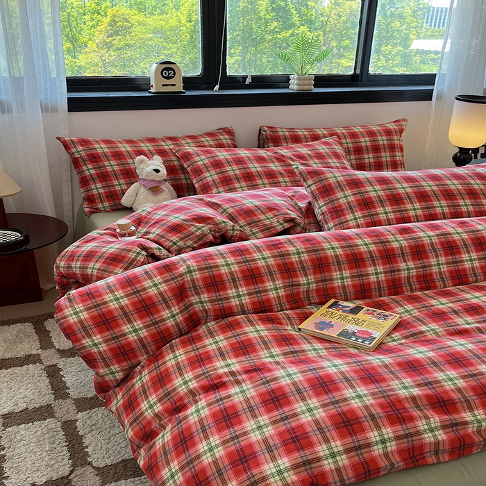 91家纺网 家纺一手货源 找家纺 吉象家纺 2025新款全棉纯棉加厚磨毛印花四件套 艾伦红格