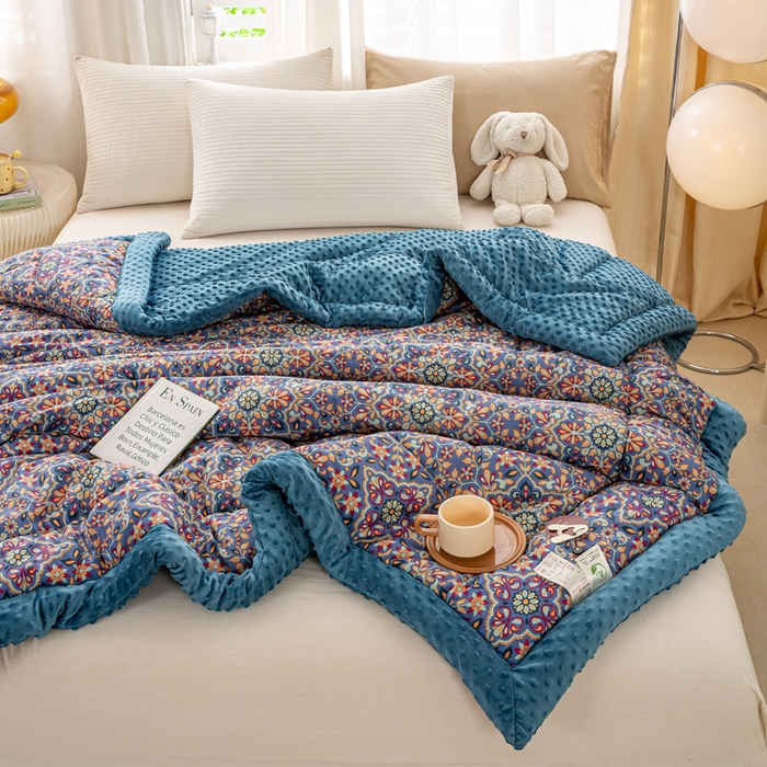 91家纺网 家纺一手货源 找家纺 锦鹭被业 2025新款AB版舒适全棉纯棉豆豆绒被被子被芯 金枝玉叶