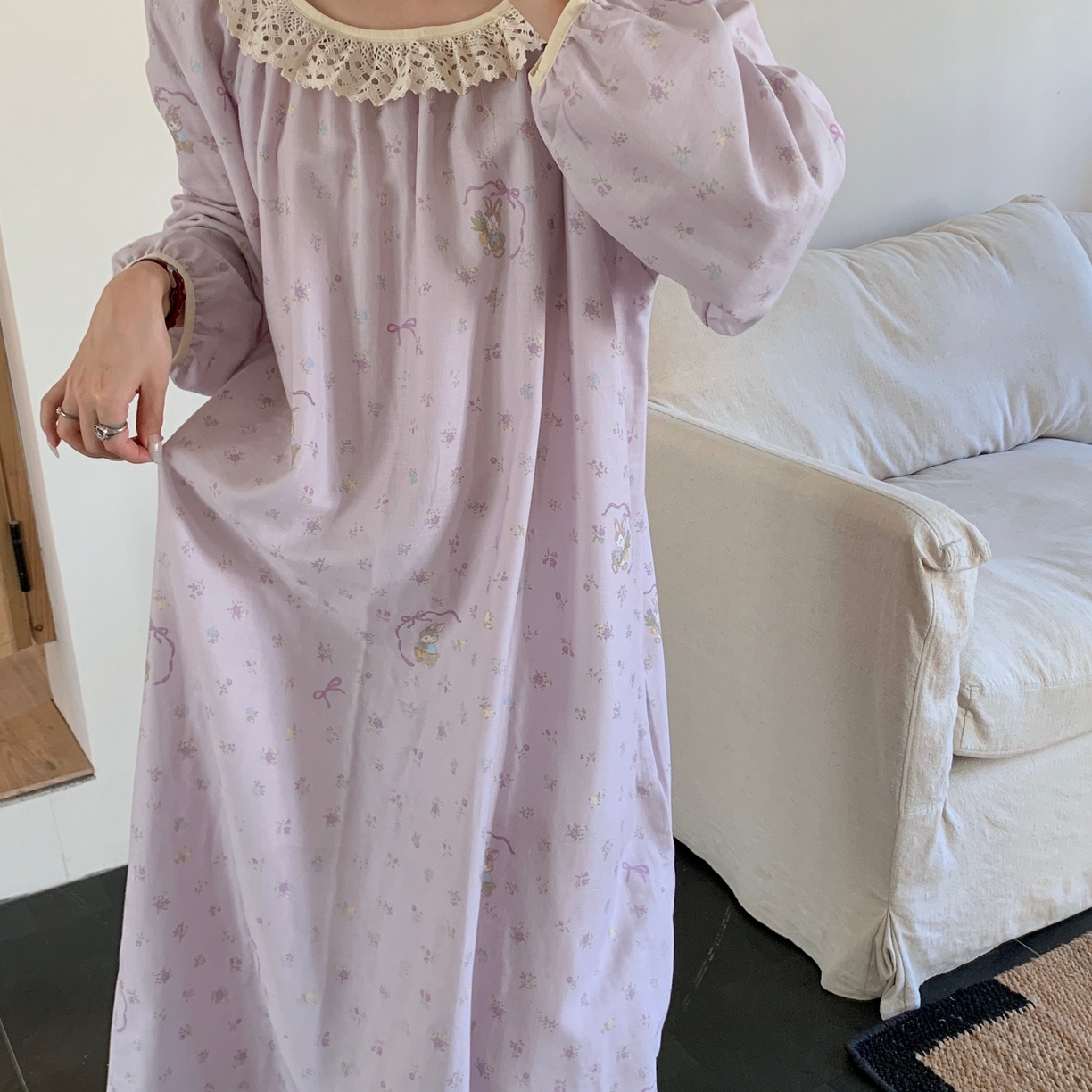 91家纺网 家纺一手货源 找家纺 （总）纽约生活 2024新款有氧纱法式方领甜美小浪漫家居服