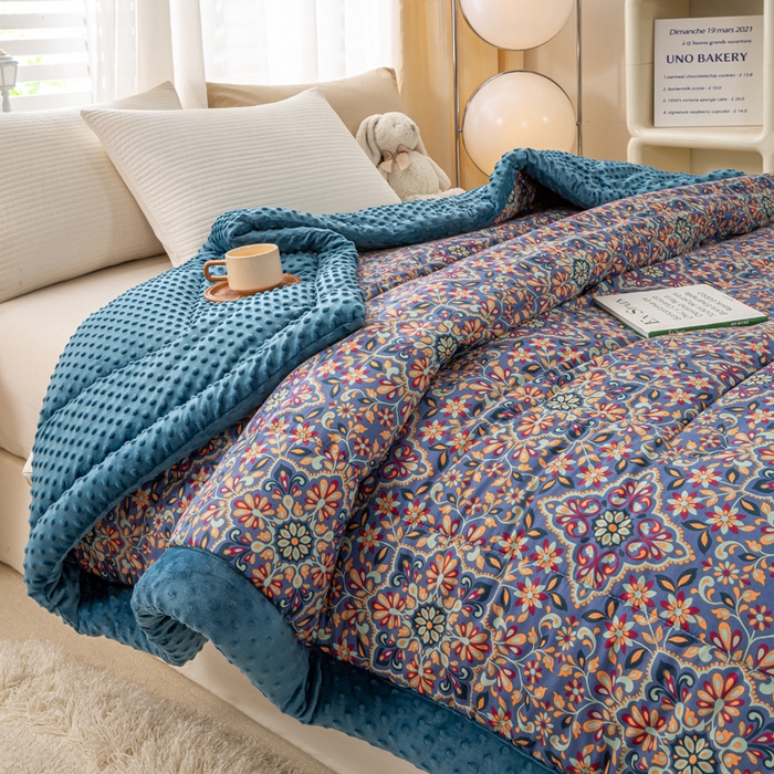 91家纺网 家纺一手货源 找家纺 锦鹭被业 2025新款AB版舒适全棉纯棉豆豆绒被被子被芯 金枝玉叶