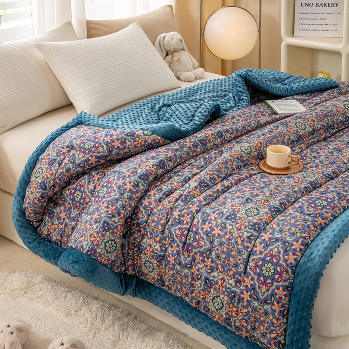 91家纺网 家纺一手货源 找家纺 锦鹭被业 2025新款AB版舒适全棉纯棉豆豆绒被被子被芯 金枝玉叶