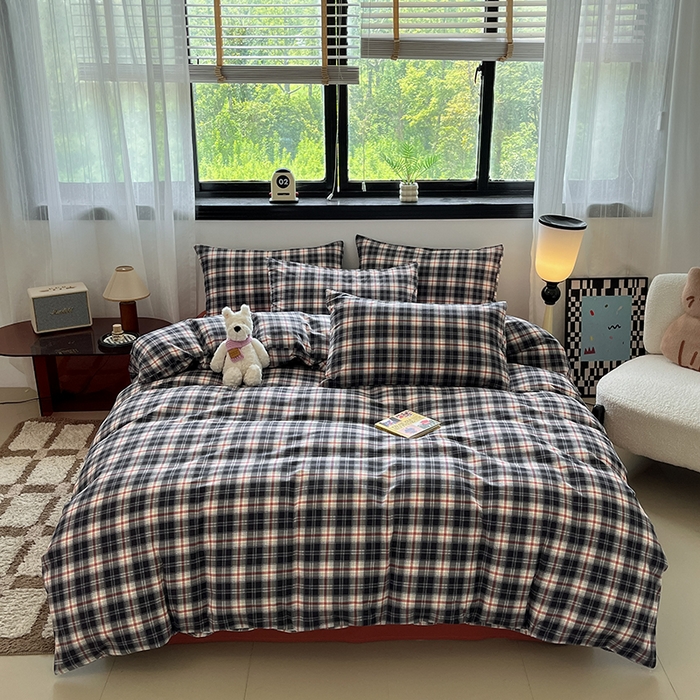 91家纺网 家纺一手货源 找家纺 吉象家纺 2025新款全棉纯棉加厚磨毛印花四件套 艾伦黑格