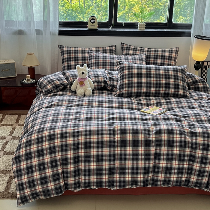 91家纺网 家纺一手货源 找家纺 吉象家纺 2025新款全棉纯棉加厚磨毛印花四件套 艾伦黑格