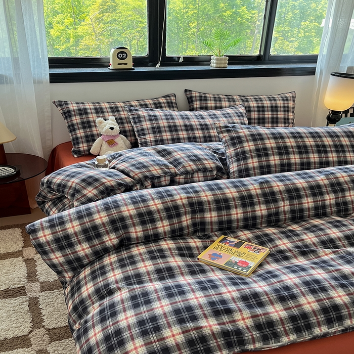 91家纺网 家纺一手货源 找家纺 吉象家纺 2025新款全棉纯棉加厚磨毛印花四件套 艾伦黑格