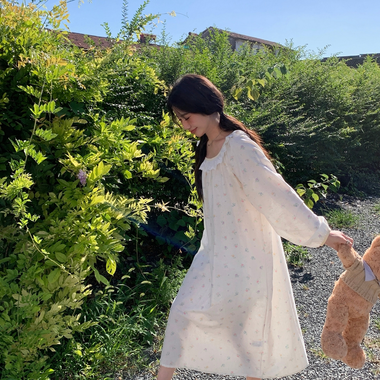 91家纺网 家纺一手货源 找家纺 纽约生活 2025新款有氧纱蕾丝长袖裙（会员-5） 晨露玫瑰