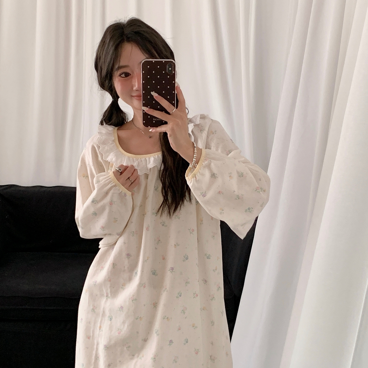 91家纺网 家纺一手货源 找家纺 纽约生活 2025新款有氧纱蕾丝长袖裙（会员-5） 晨露玫瑰