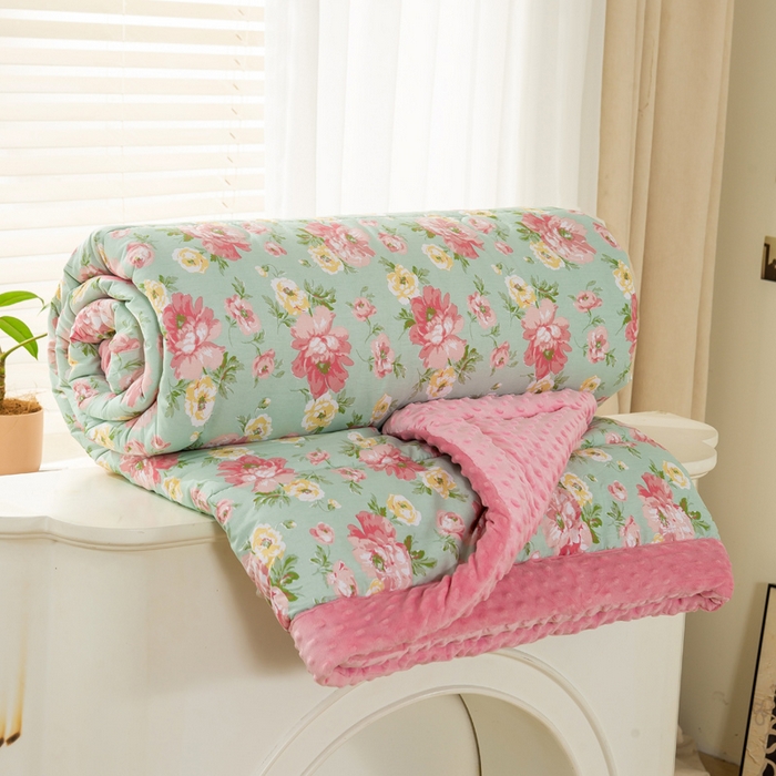 91家纺网 家纺一手货源 找家纺 锦鹭被业 2025新款AB版舒适全棉纯棉豆豆绒被被子被芯 锦上添花