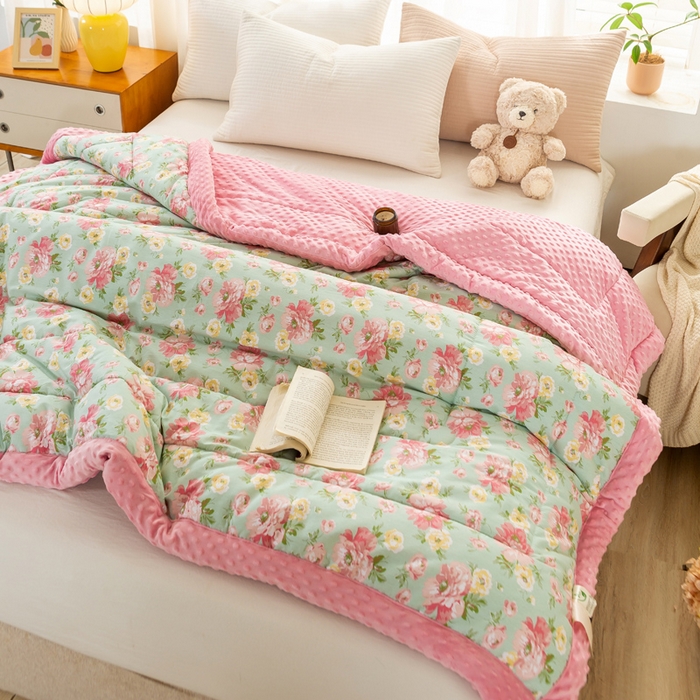 91家纺网 家纺一手货源 找家纺 锦鹭被业 2025新款AB版舒适全棉纯棉豆豆绒被被子被芯 锦上添花