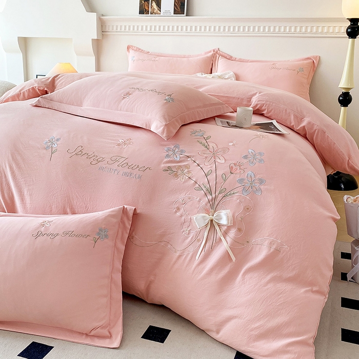 大麦乐田 2025新款糯小棉立体绣花吊边四件套-手捧花 手捧花 香粉玉