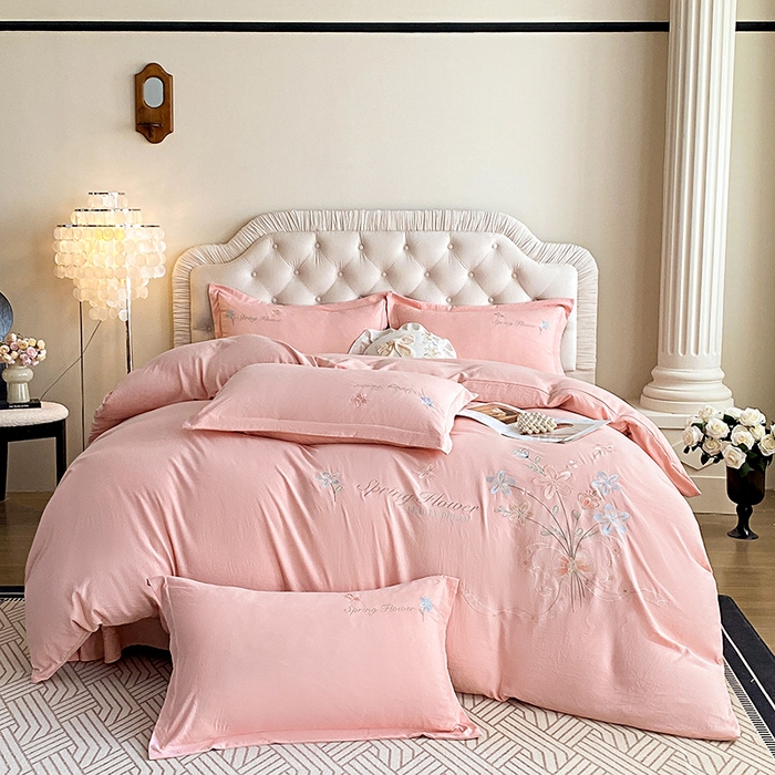 91家纺网 家纺一手货源 找家纺 大麦乐田 2025新款糯小棉立体绣花吊边四件套-手捧花 手捧花 香粉玉