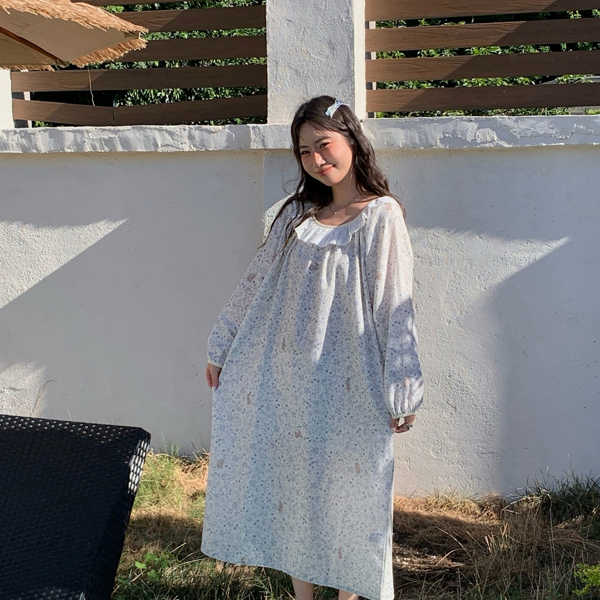 91家纺网 家纺一手货源 找家纺 纽约生活 2025新款有氧纱蕾丝长袖裙（会员-5） 蓝花兔