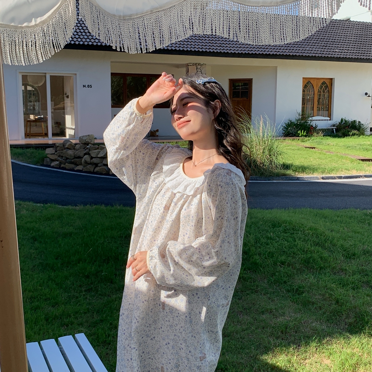 91家纺网 家纺一手货源 找家纺 纽约生活 2025新款有氧纱蕾丝长袖裙（会员-5） 蓝花兔