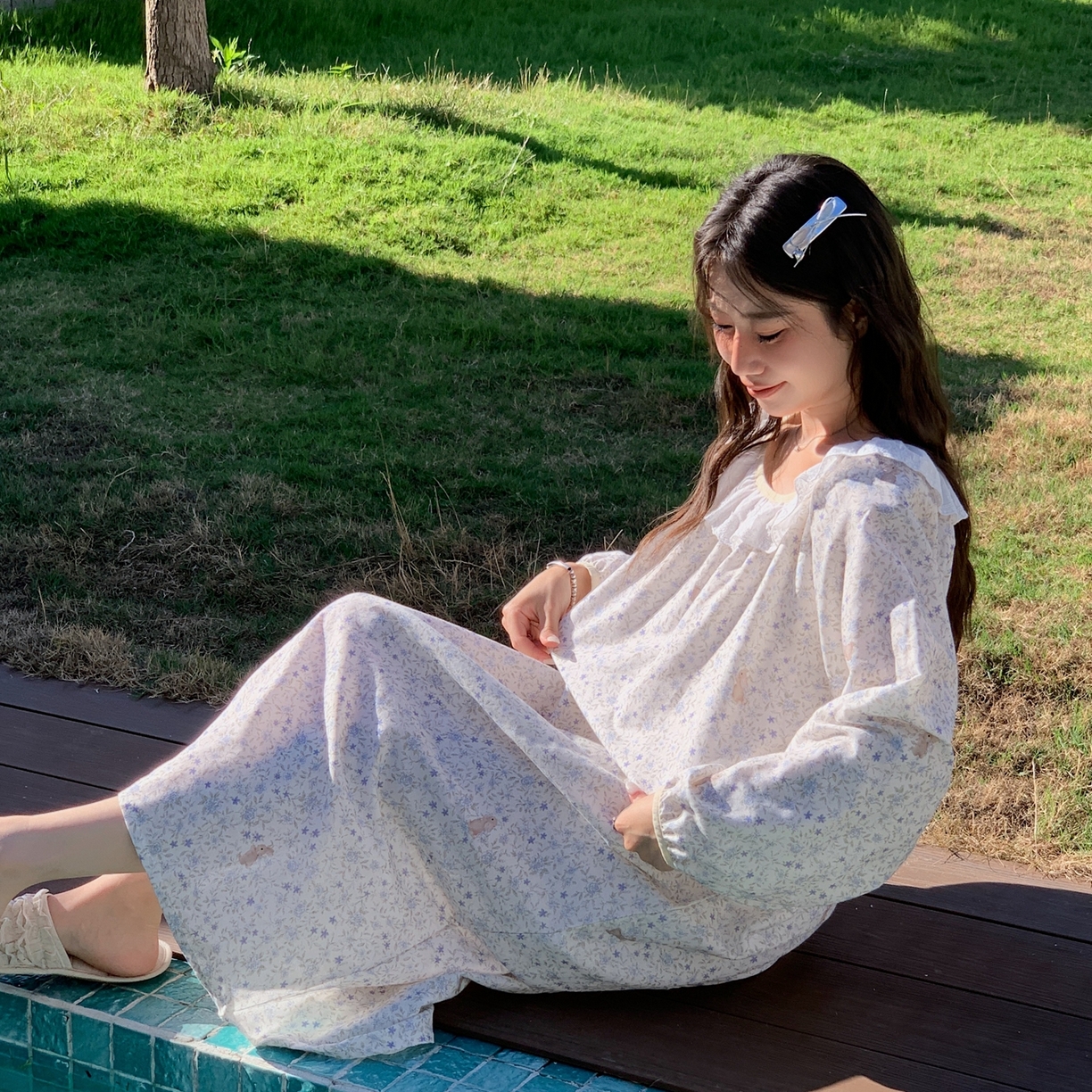 91家纺网 家纺一手货源 找家纺 纽约生活 2025新款有氧纱蕾丝长袖裙（会员-5） 蓝花兔