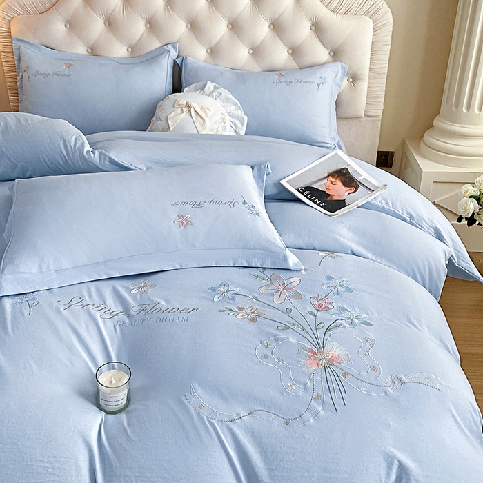 91家纺网 家纺一手货源 找家纺 大麦乐田 2025新款糯小棉立体绣花吊边四件套-手捧花 手捧花 兰