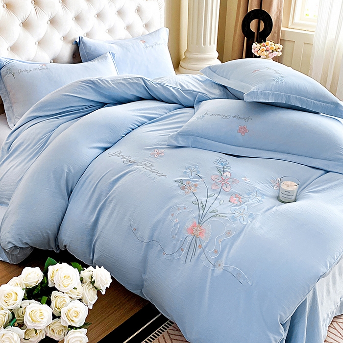 91家纺网 家纺一手货源 找家纺 大麦乐田 2025新款糯小棉立体绣花吊边四件套-手捧花 手捧花 兰