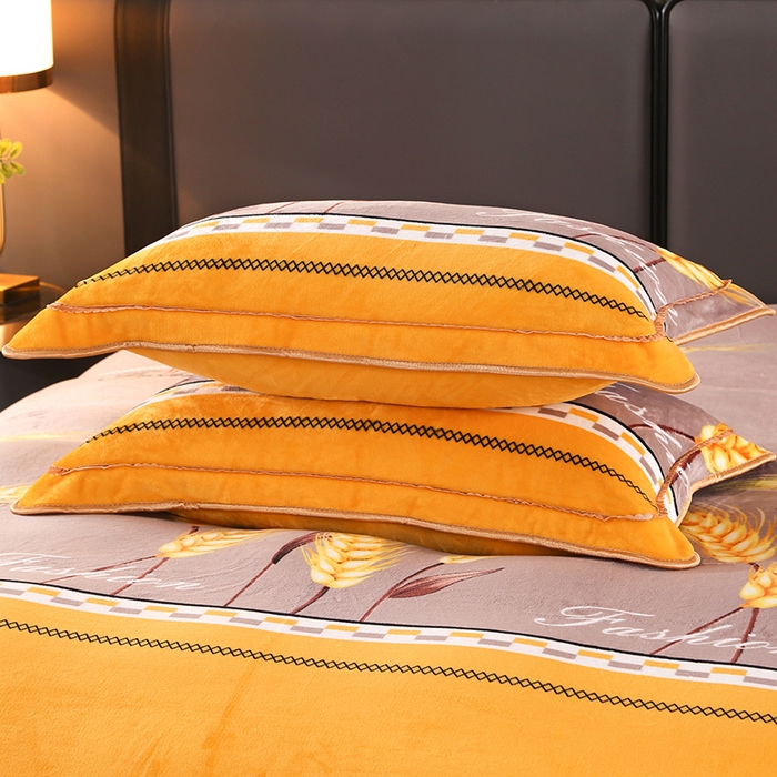 91家纺网 家纺一手货源 找家纺 望淮 2025新款230g印花金貂绒牛奶绒四件套 麦穗