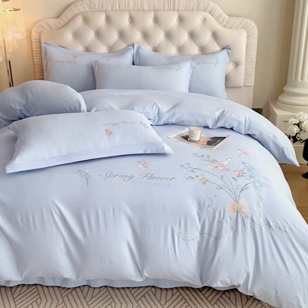 91家纺网 家纺一手货源 找家纺 大麦乐田 2025新款糯小棉立体绣花吊边四件套-手捧花 手捧花 兰