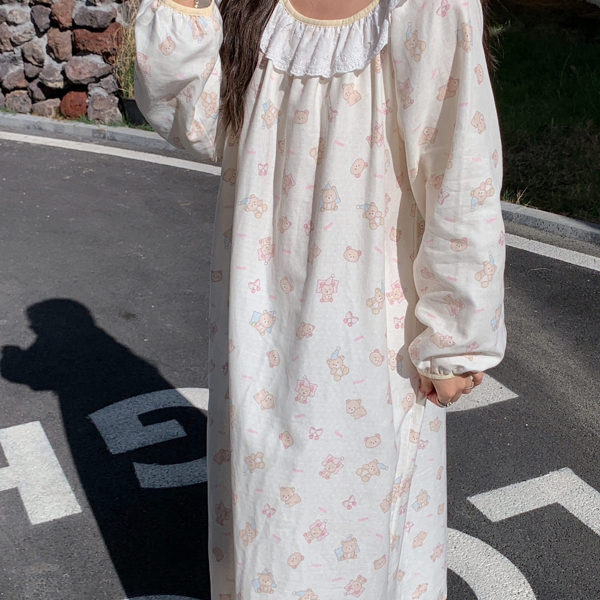 91家纺网 家纺一手货源 找家纺 纽约生活 2025新款有氧纱蕾丝长袖裙（会员-5） 奶油小熊