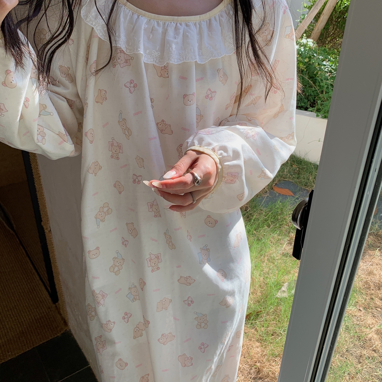 91家纺网 家纺一手货源 找家纺 纽约生活 2025新款有氧纱蕾丝长袖裙（会员-5） 奶油小熊