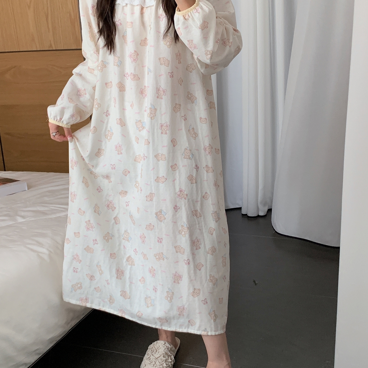 91家纺网 家纺一手货源 找家纺 纽约生活 2025新款有氧纱蕾丝长袖裙（会员-5） 奶油小熊