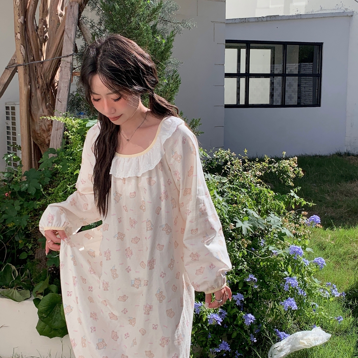 91家纺网 家纺一手货源 找家纺 纽约生活 2025新款有氧纱蕾丝长袖裙（会员-5） 奶油小熊