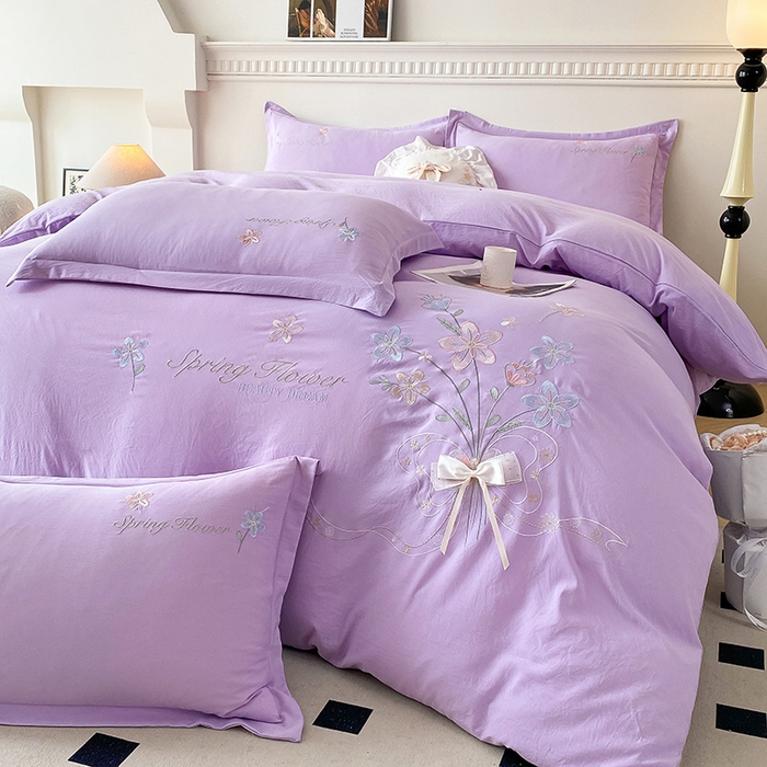 大麦乐田 2025新款糯小棉立体绣花吊边四件套-手捧花 手捧花 浅紫