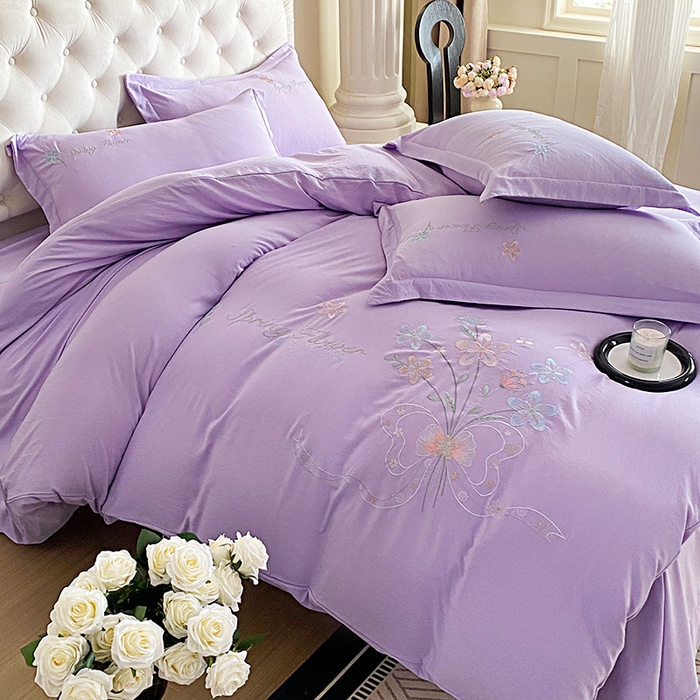 91家纺网 家纺一手货源 找家纺 大麦乐田 2025新款糯小棉立体绣花吊边四件套-手捧花 手捧花 浅紫