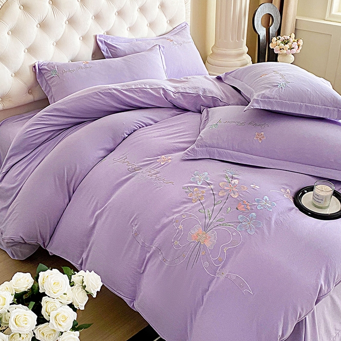 91家纺网 家纺一手货源 找家纺 大麦乐田 2025新款糯小棉立体绣花吊边四件套-手捧花 手捧花 浅紫