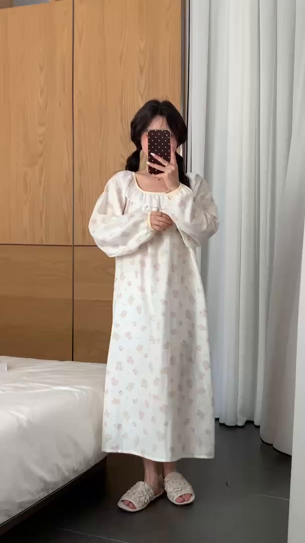 91家纺网 家纺一手货源 找家纺 纽约生活 2025新款有氧纱蕾丝长袖裙（会员-5） 奶油小熊