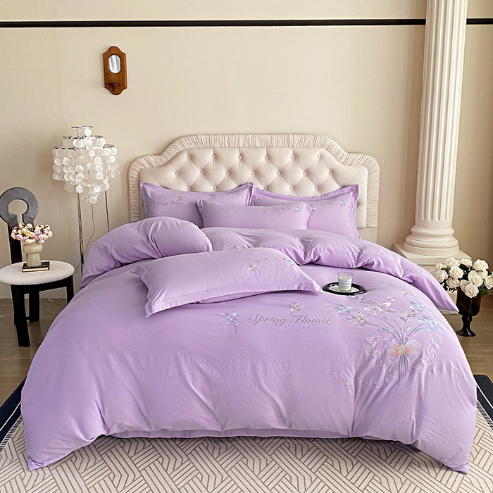 91家纺网 家纺一手货源 找家纺 大麦乐田 2025新款糯小棉立体绣花吊边四件套-手捧花 手捧花 浅紫