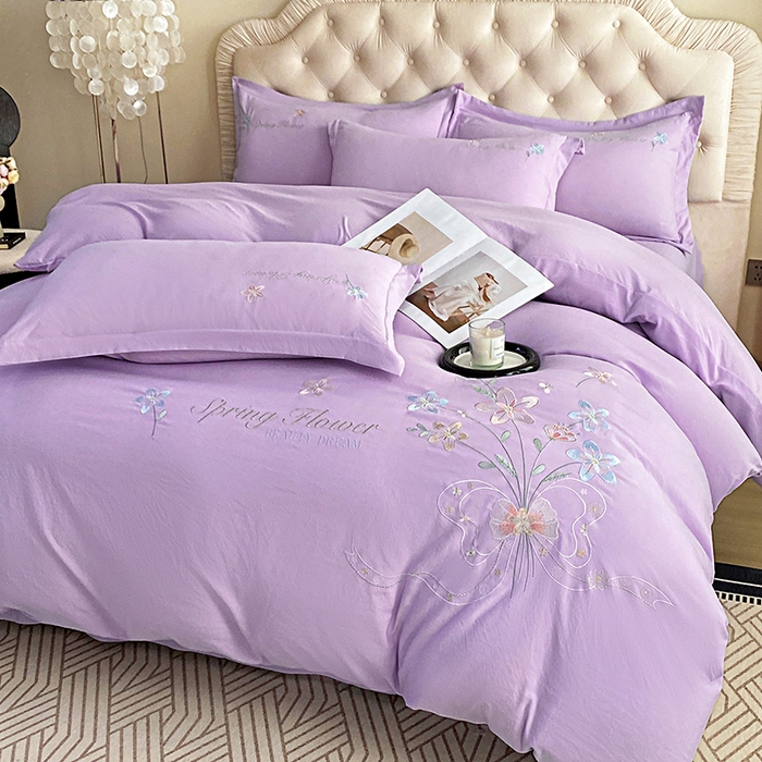 91家纺网 家纺一手货源 找家纺 大麦乐田 2025新款糯小棉立体绣花吊边四件套-手捧花 手捧花 浅紫